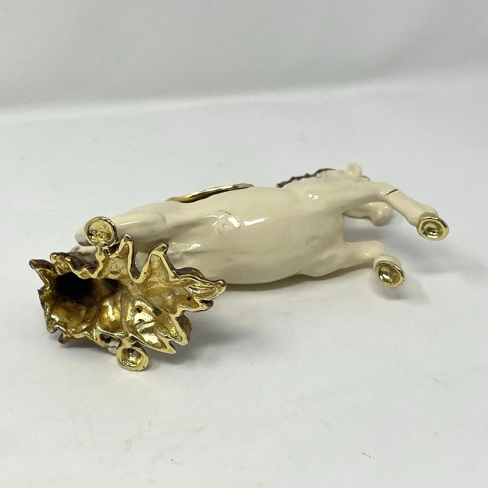 Vintage Enamel Rearing Horse Trinket Box White Stallion Jeweled Eye - AS IS